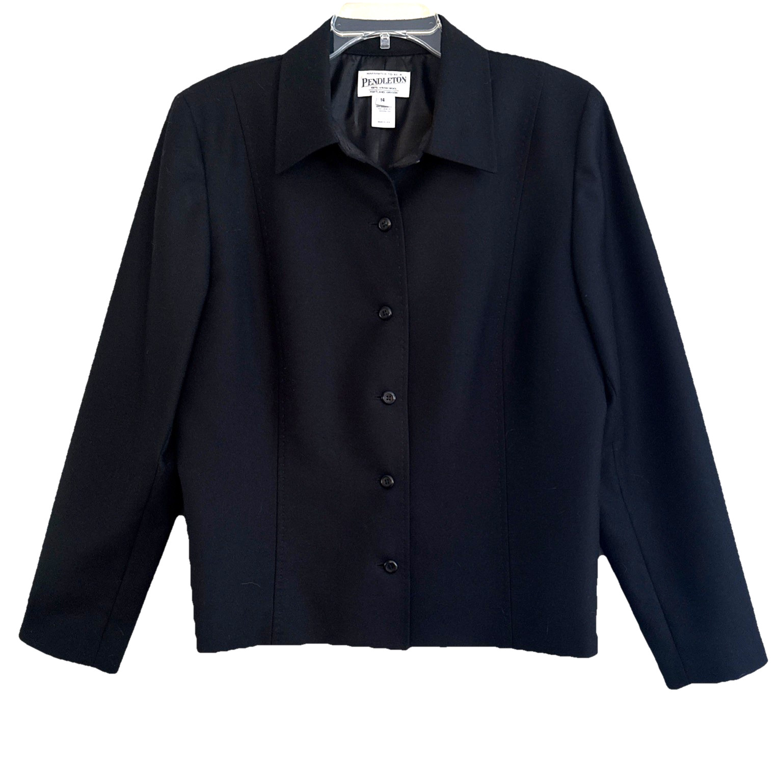 VTG Pendleton Virgin Wool Jacket Womens Sz 14 Black Classic Button Up Blazer USA