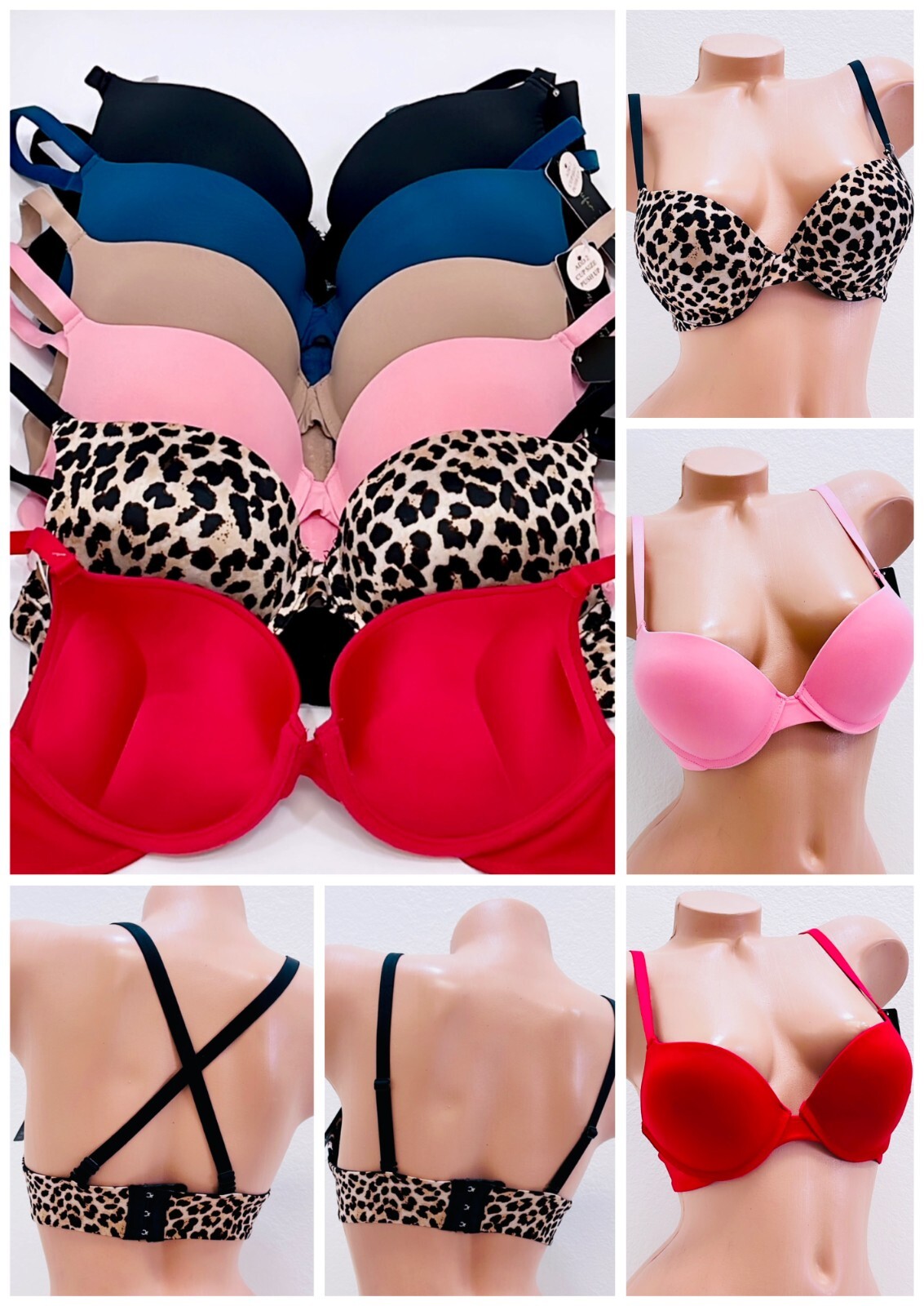 6 EXTREME DOUBLE PUSH UP, Add 2 Cup Sizes Push Up Bra Padded FREE RETURNS 68356A