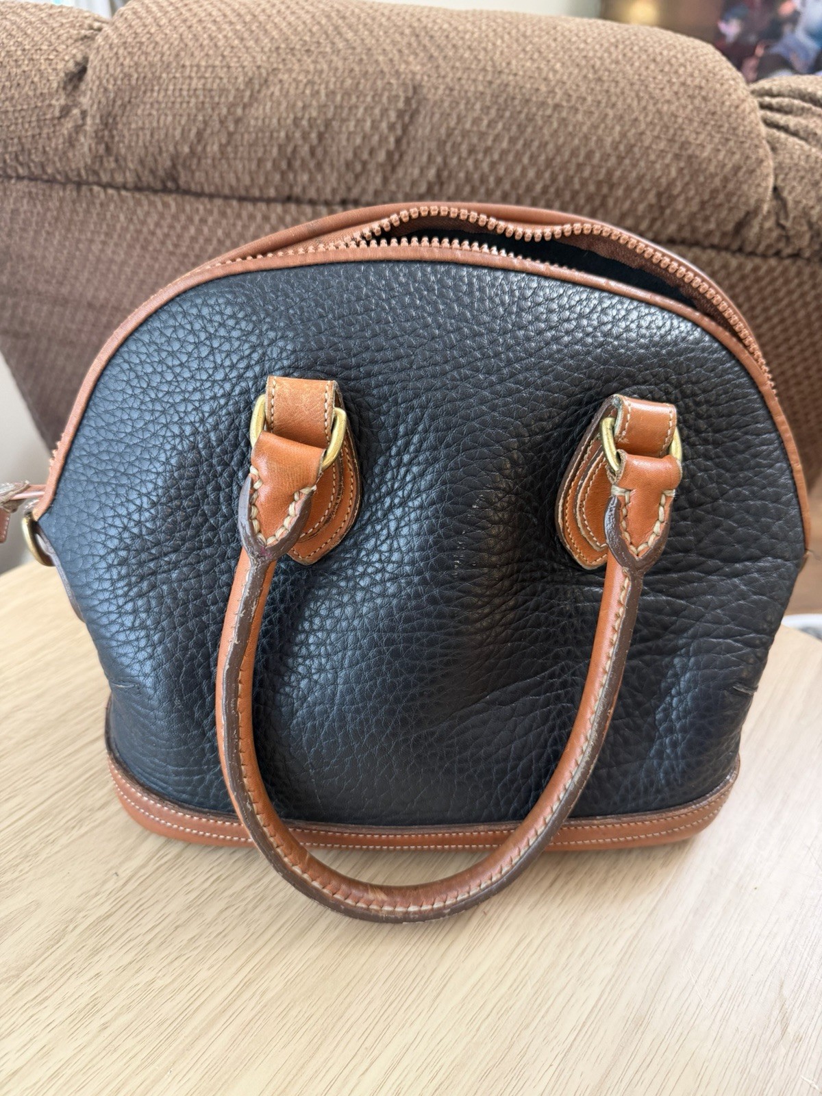 Dooney Bourke Black Leather Norfolk Satchel Vintage All-Weather