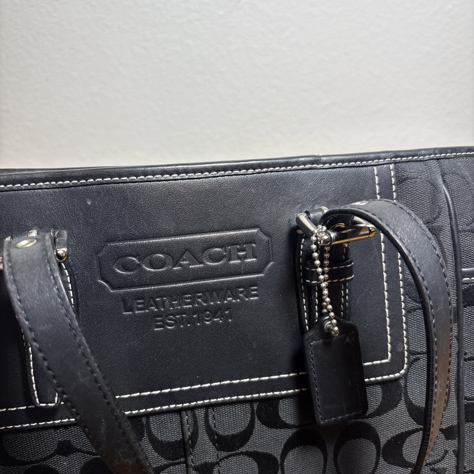 Coach Monogrammed Black Canvas and Leather Shoulder Bag Signature C F10659 *READ