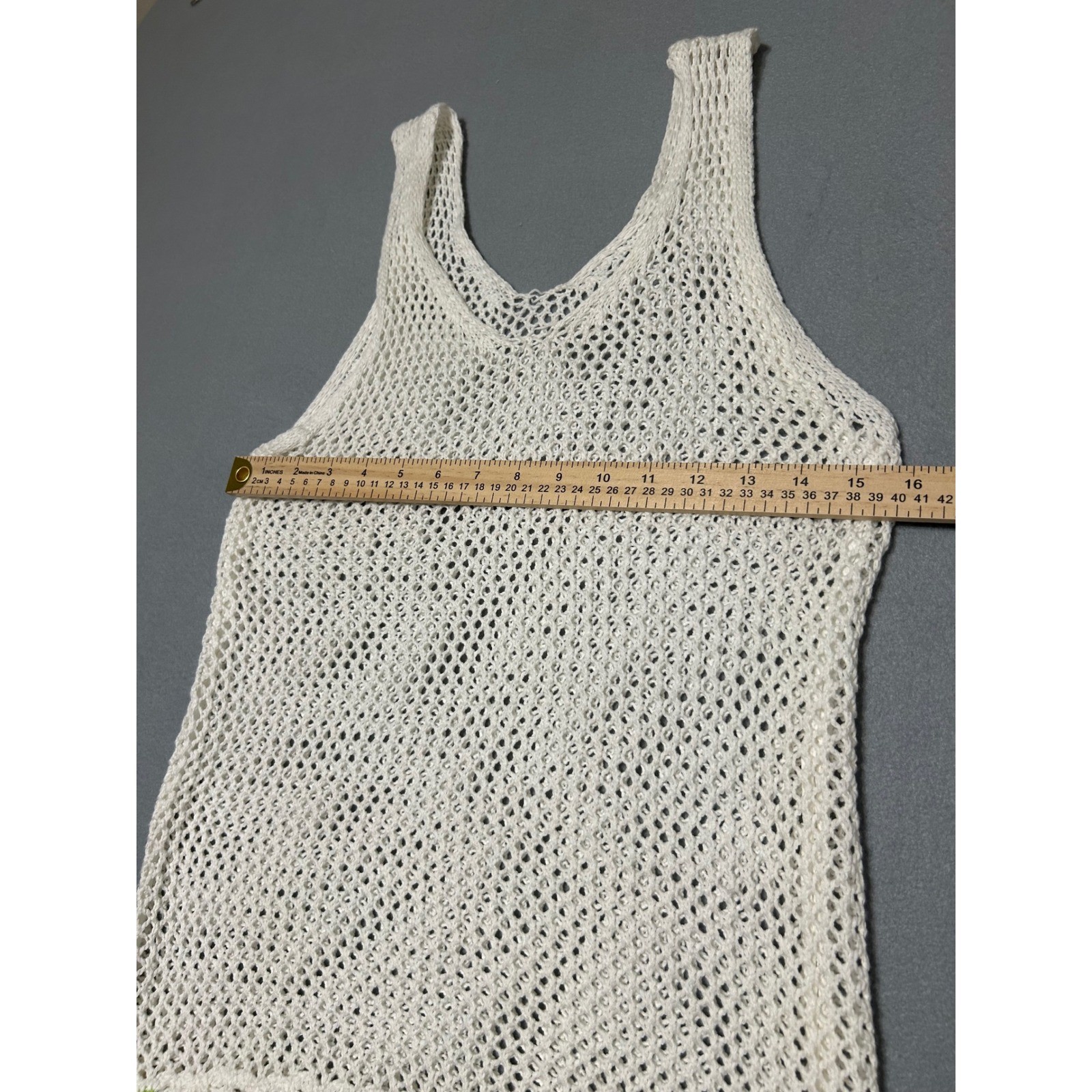 White Crochet Knit Fringe Tank Top Multi Color Floral Accent Beach Cover Up