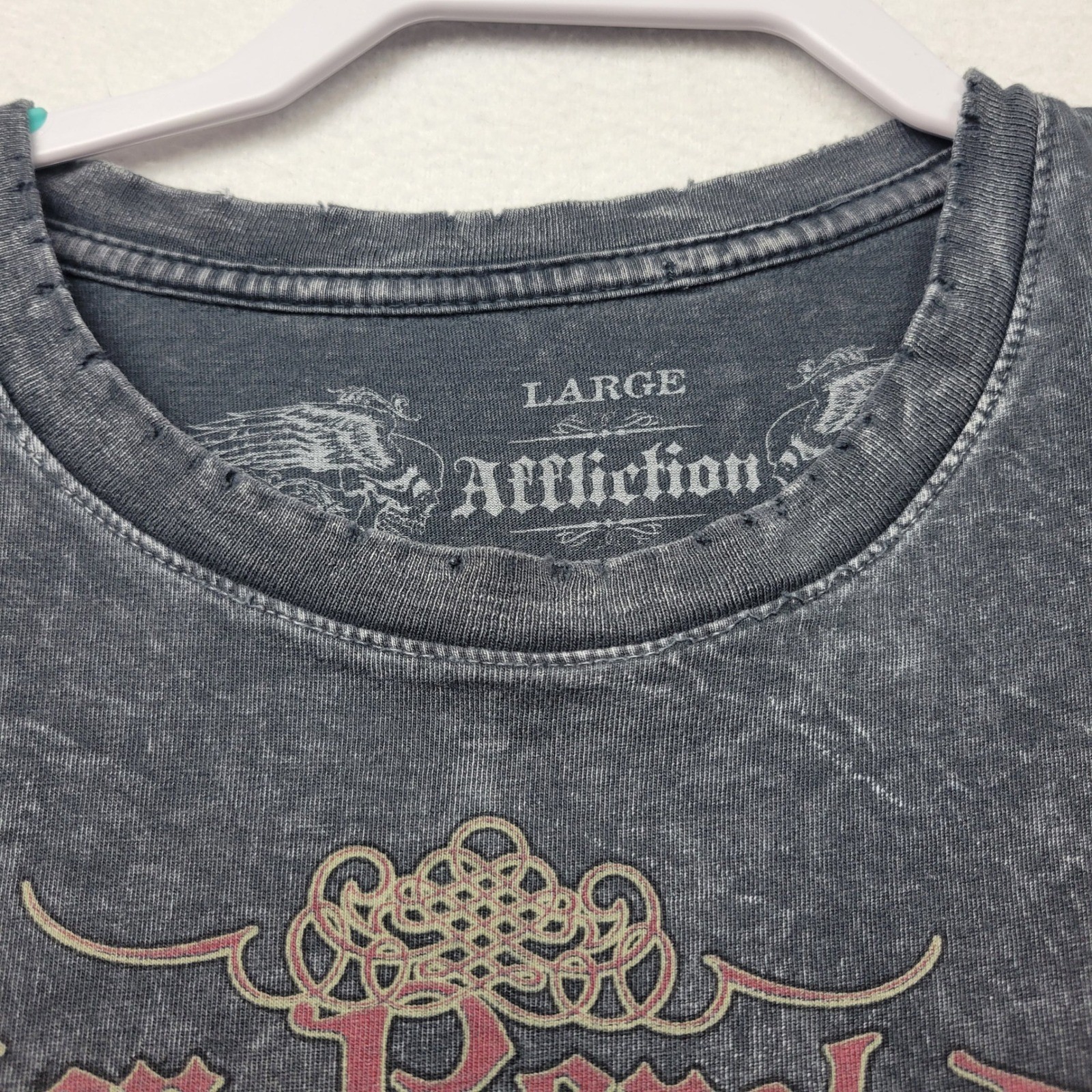 Affliction Mens Royal Lineage Large Gray Distressed Skeleton T-Shirt Tee Y2K