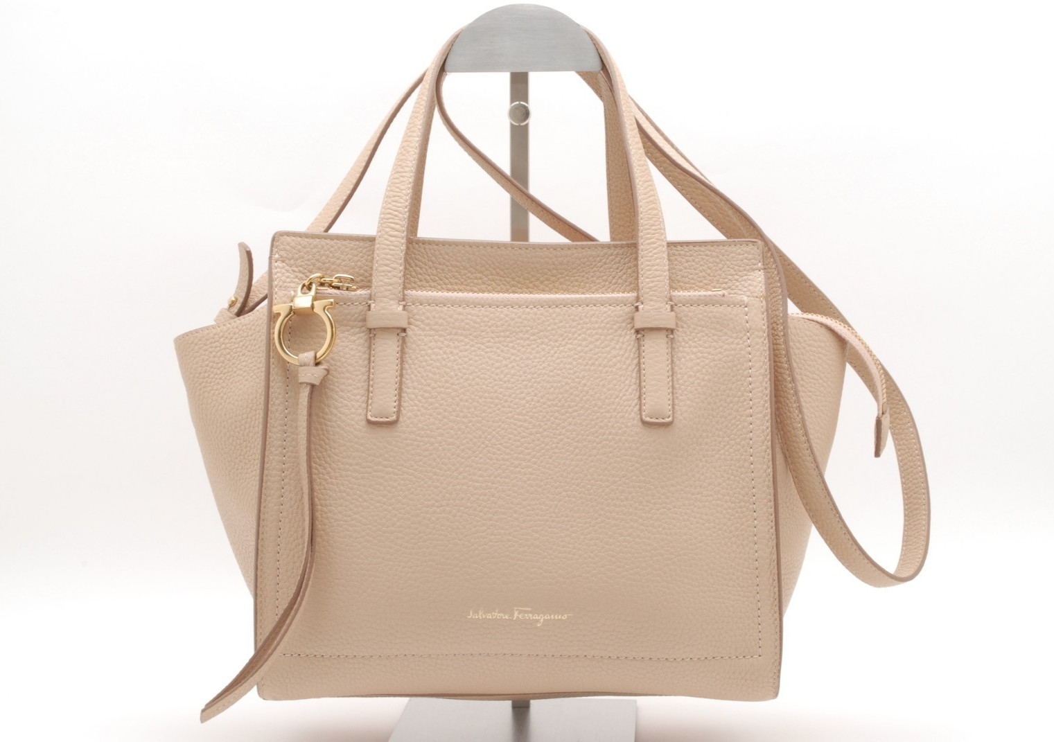 Salvatore Ferragamo Shoulder Hand Bag AMY Gancini Leather Pink Beige