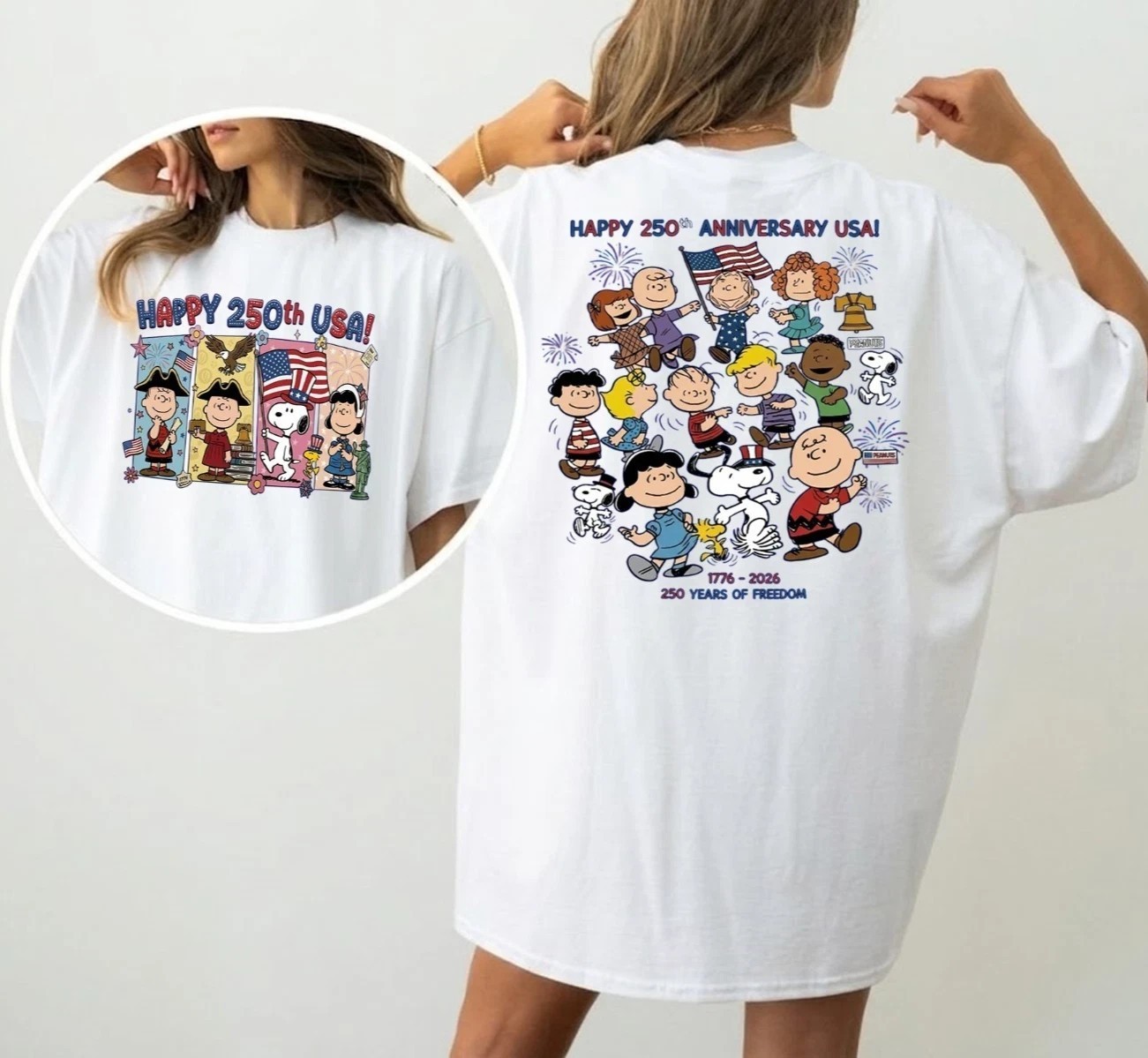 Snoopy Peanuts Gang Happy 250th USA Anniversary T-Shirt Full Size S-5XL DH1612