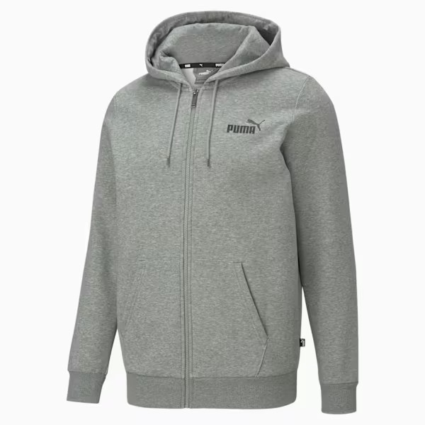 PUMA Men’s Essentials+ Embroidery Full Zip Fleece Hoodie | Medium Gray Heather