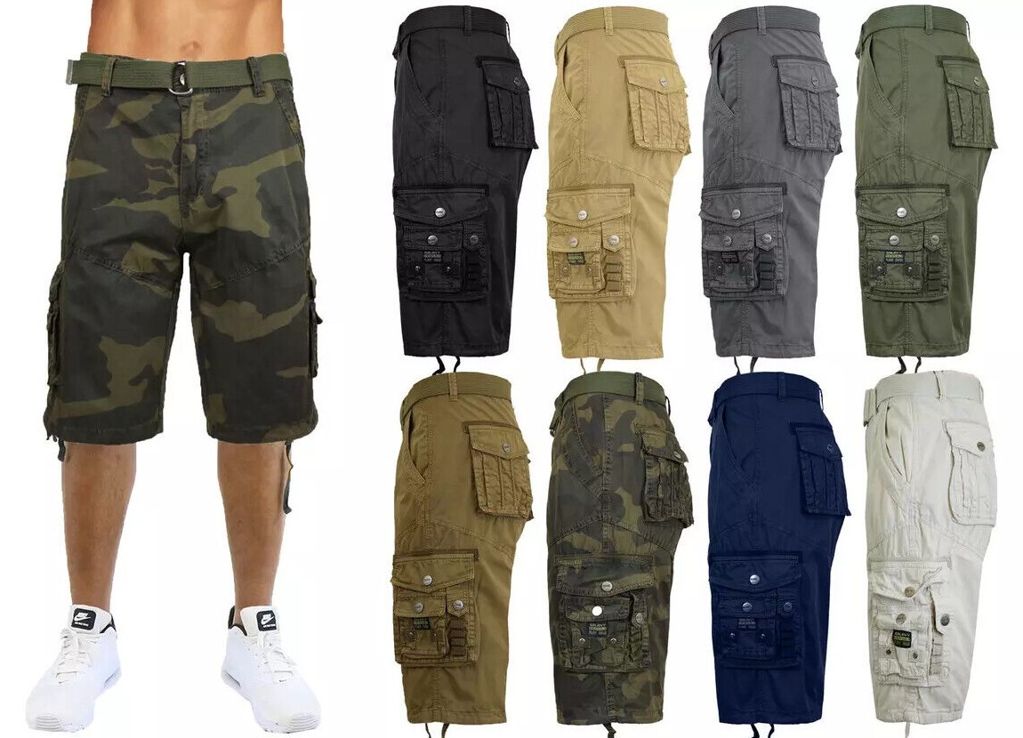 Men’s Belted Classic-Fit Cargo Distressed Shorts Multi-Pocket (Size 30-48) *NEW*