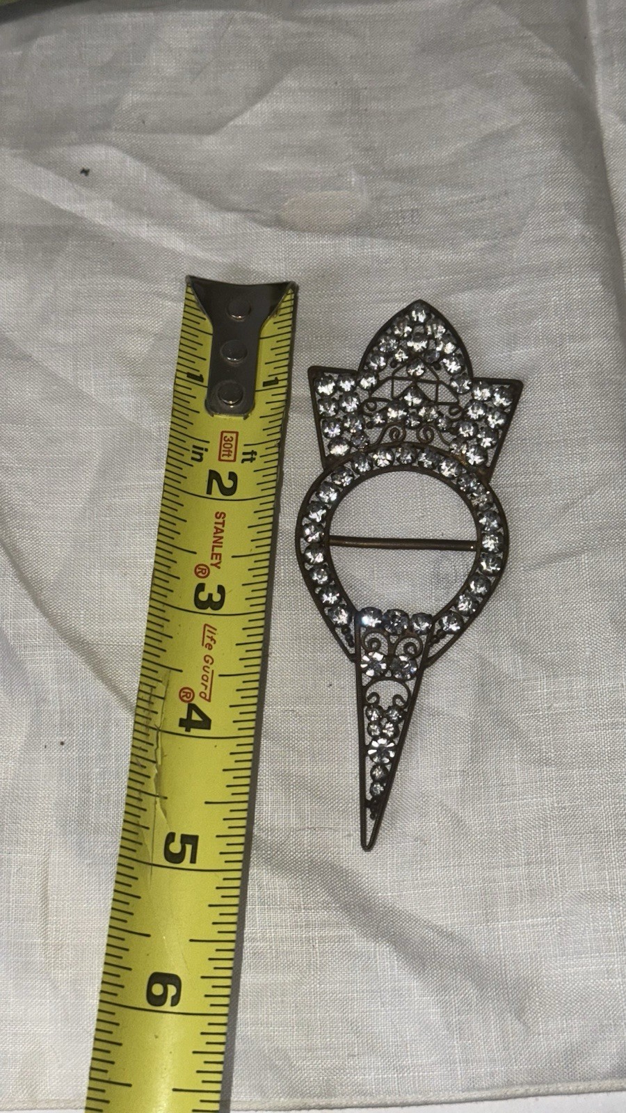 Antique 1920s Czech Buckle Slide Clear Paste Prong Set Rhinestones Sash Ornament