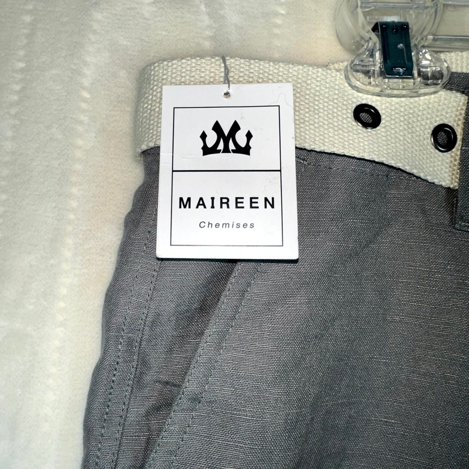 Maireen Men’s Gray Linen Blend Cargo Shorts Size 38 w/ Belt Casual Summer