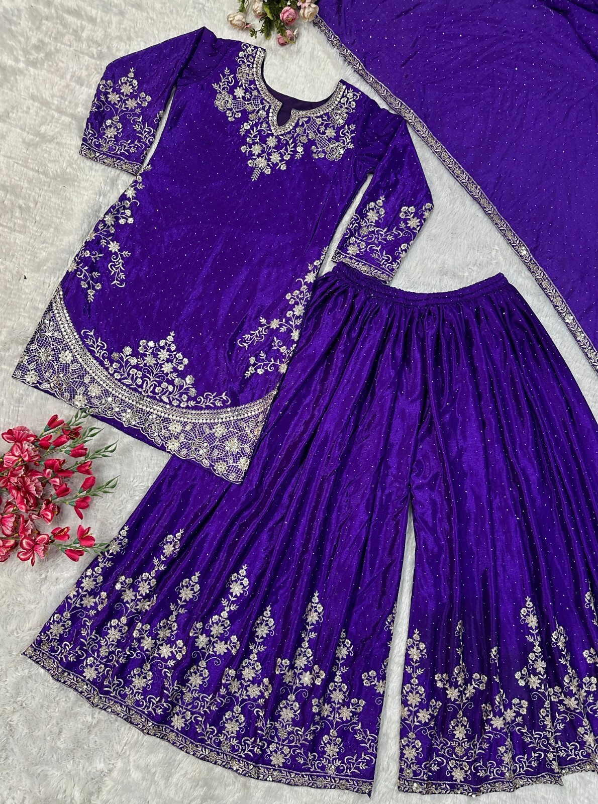Indian Party Wear Chinon Silk With Embroidery Designer Salwar Kameez Dupatta