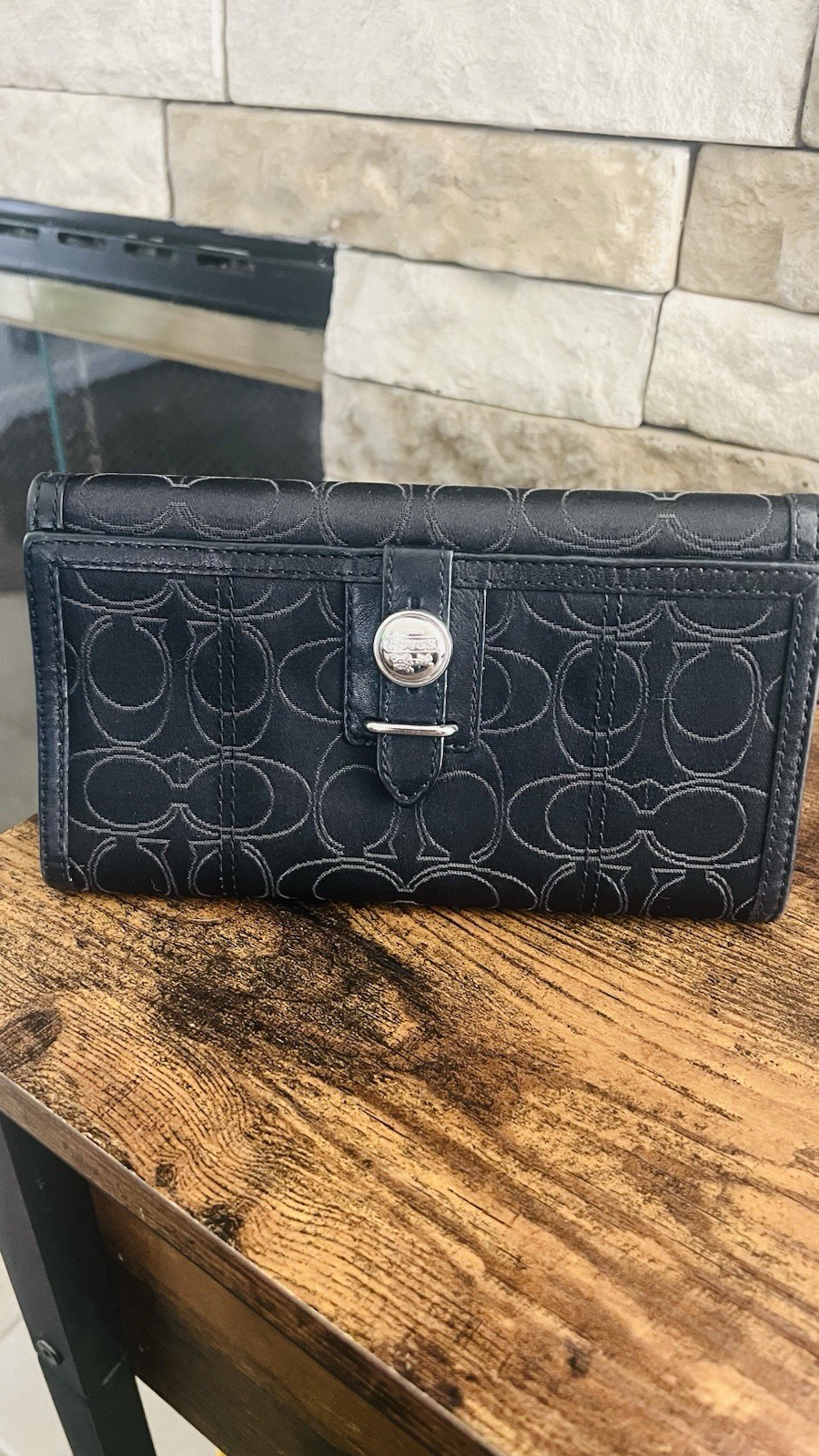Coach Legacy Turnlock Foldover Wristlet Wallet Black