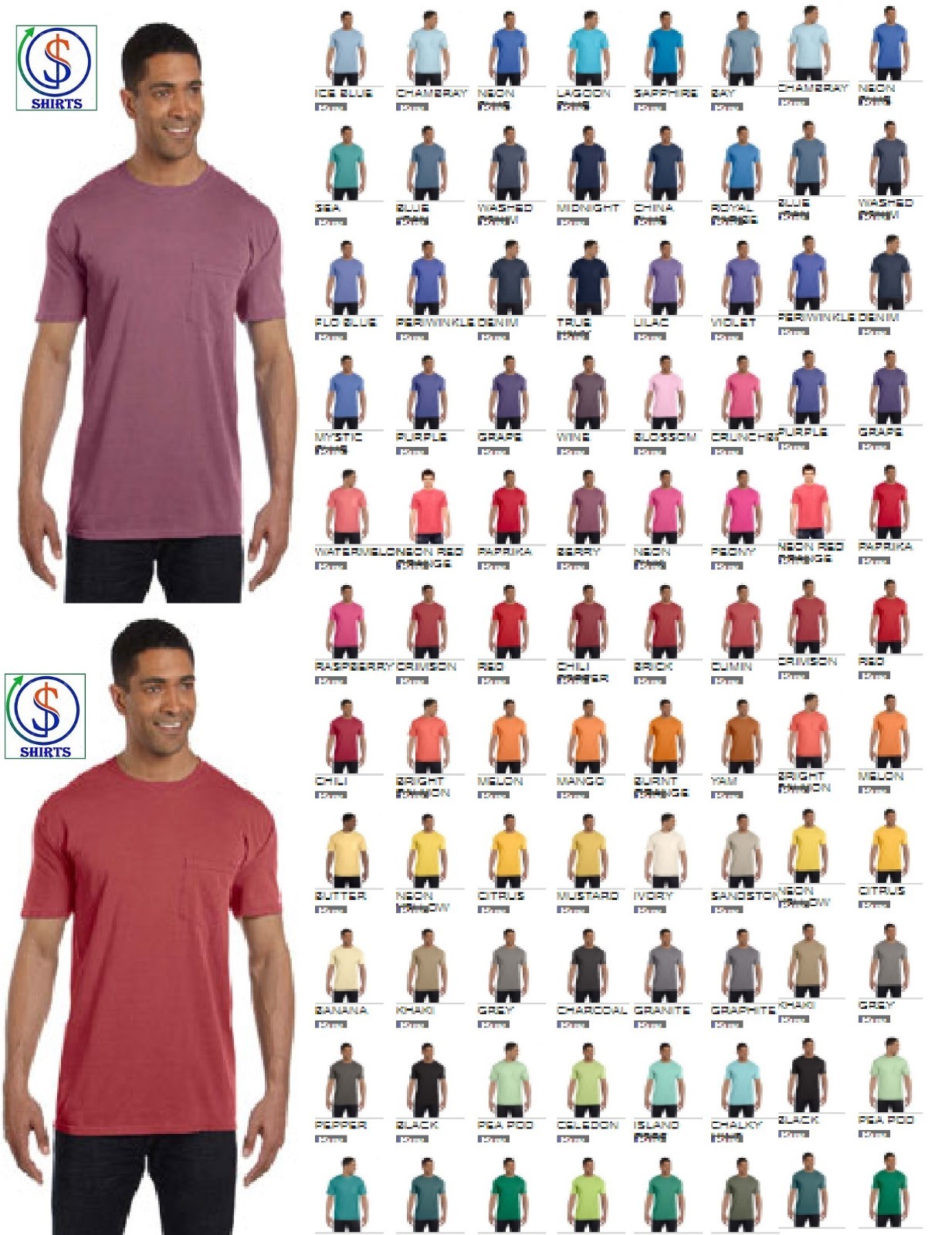Brand New Comfort Colors 6030 Garment-Dyed Heavyweight Pocket T-Shirt On Sale!