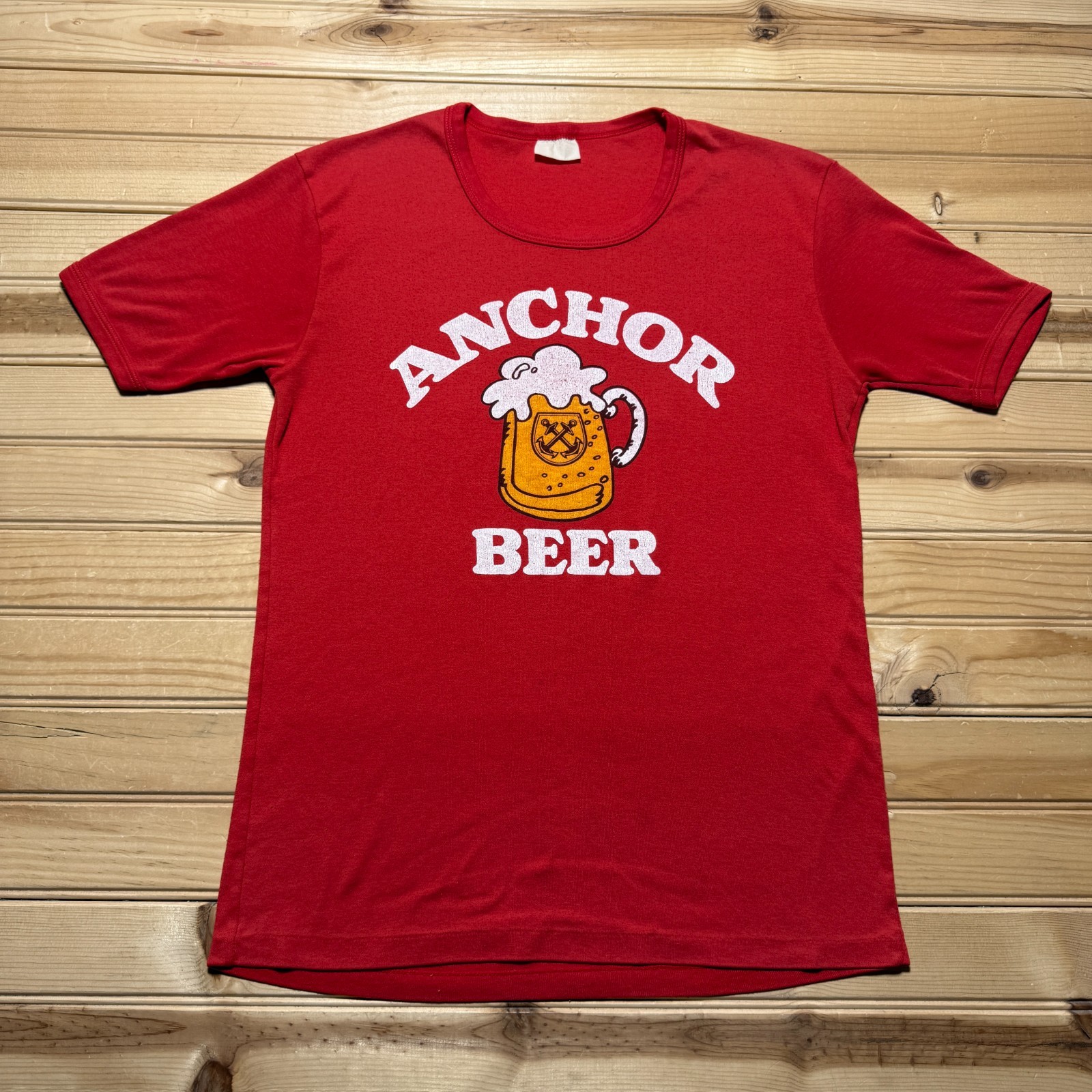 Vintage 80s Anchor Smooth Strong Beer White Variants Graphic Promo T-Shirt Small