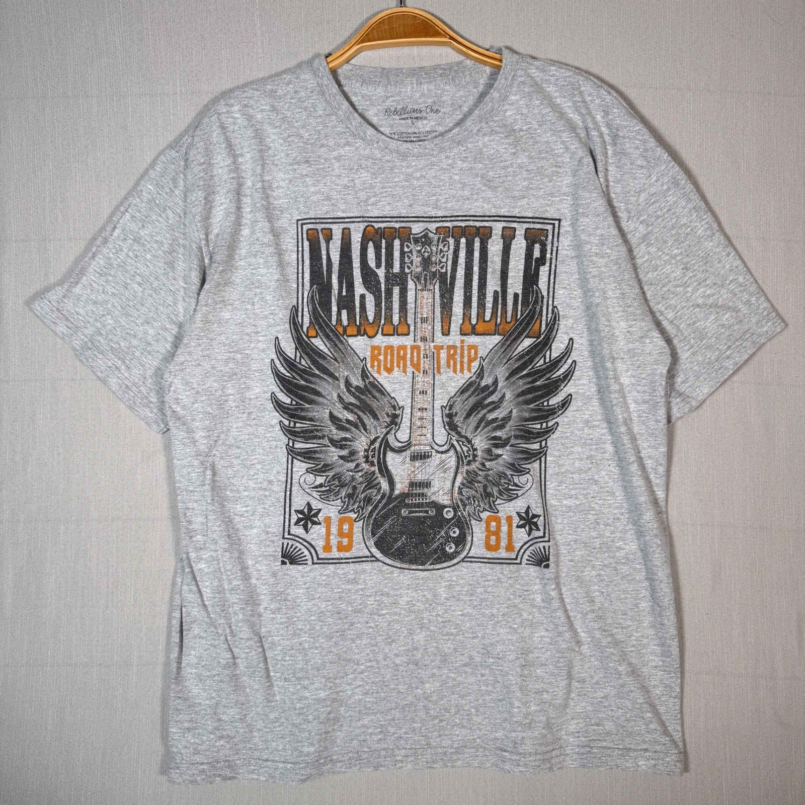 Rebellious One Nashville Road Trip Tee Grey Large Biker Grunge Streetwear