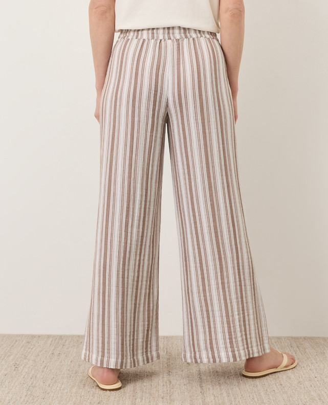 PACT Organic Coastal Double Gauze Split Hem Pant – Coastal Stripe Driftwood Brow