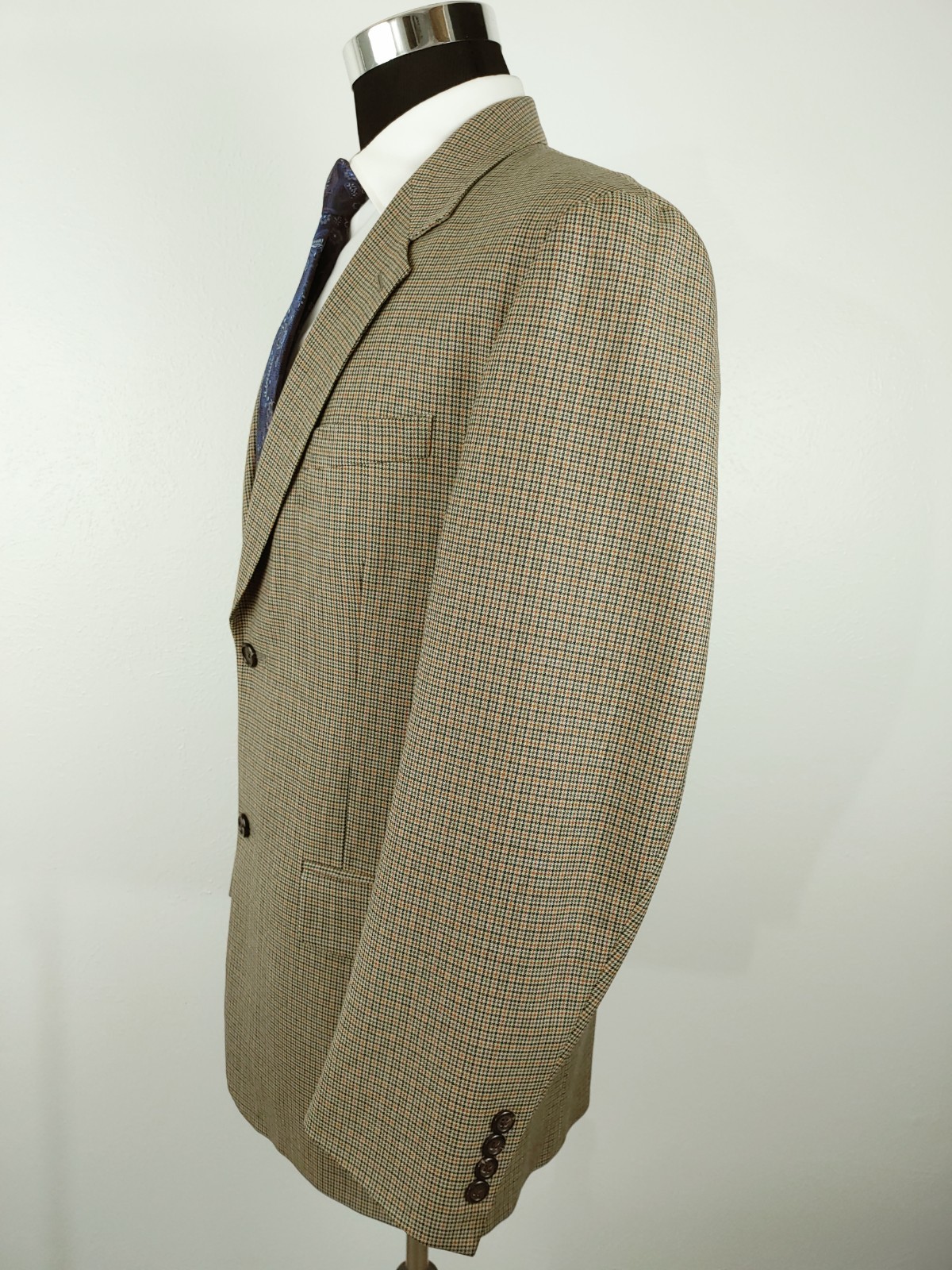 Vintage J Crew Blazer Men’s 40/41R Wool Brown Tan Houndstooth Sport Coat Jacket