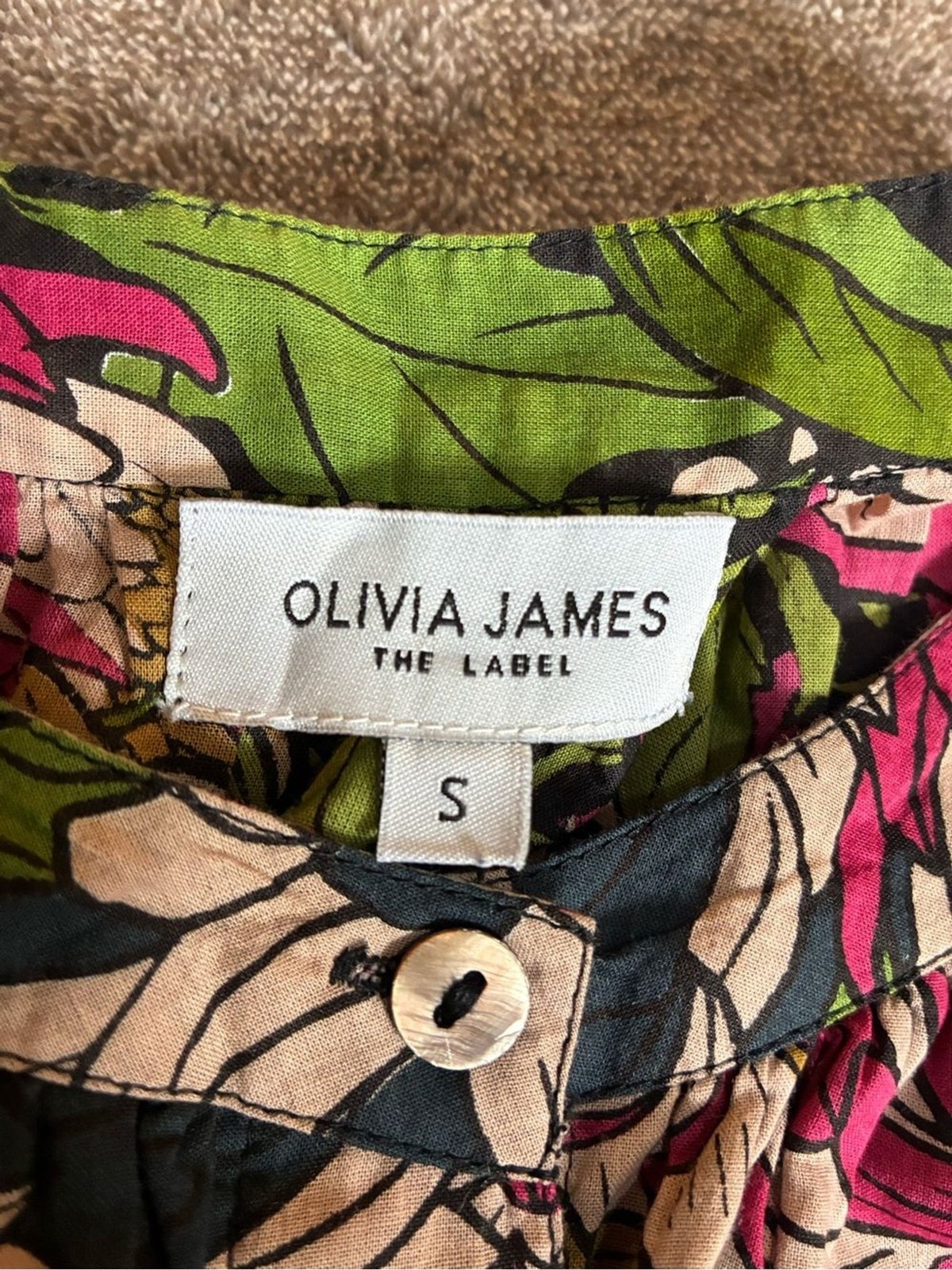 Olivia James Button Down Blouse Ballon Sleeves Chrysanthemum Floral Oversized S