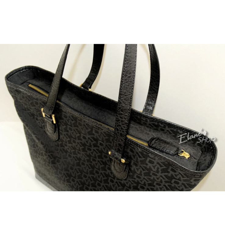 DKNY Authentic Signature t&c w/CIRCLE TURN-LOCK Black Tote HANDBAG NWT