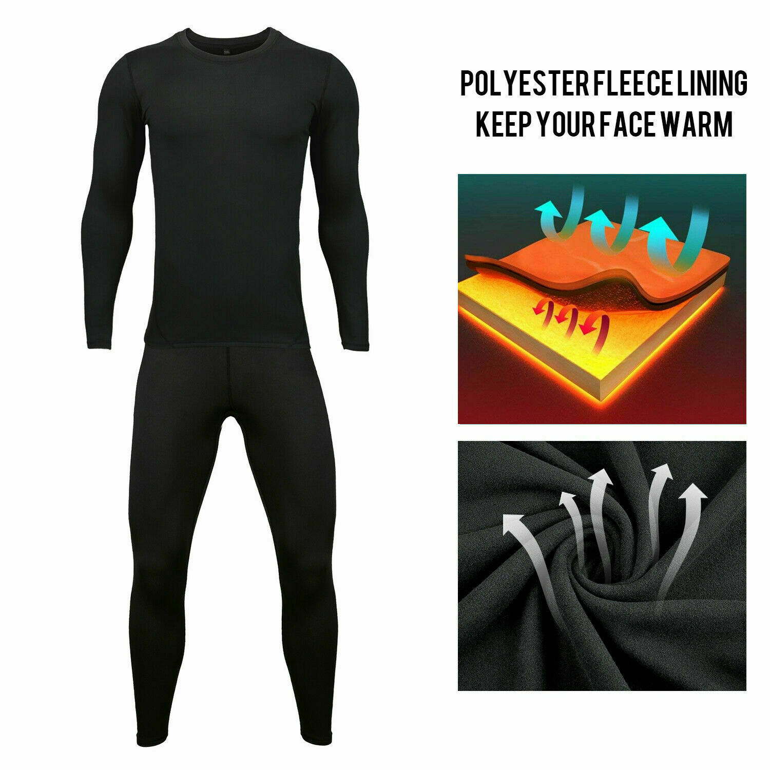 Men Thermal Underwear Long Johns Set with Fleece Warm Top for Ski Fitness Sports