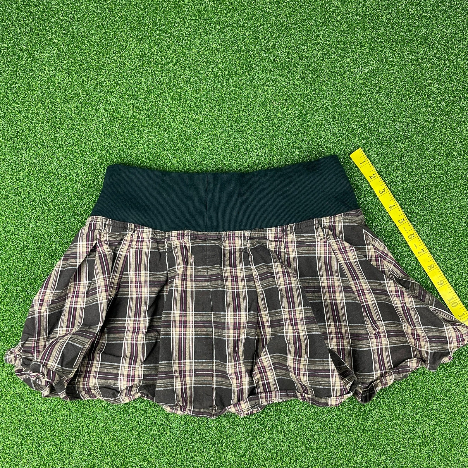 Squeeze Jeans Juniors Brown Plaid Elastic Wide Waistband Pleated Mini Skirt Sz L