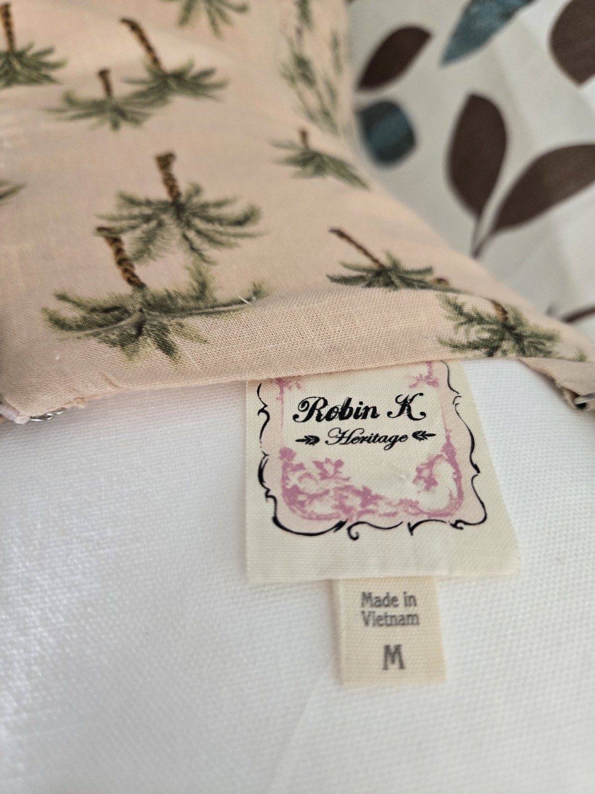 Robin K Heritage Palm Tree Print Mini Dress Beige Adjustable Straps Size M