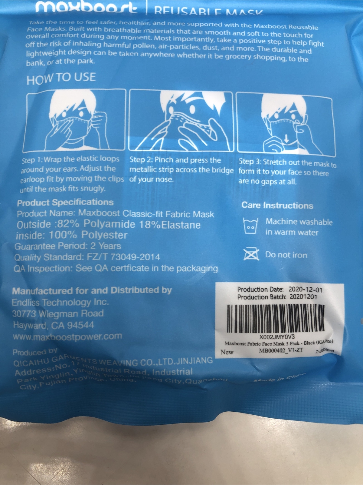 Max boost Reusable Washable Protective Face Mask Pack Of 3 Size Small