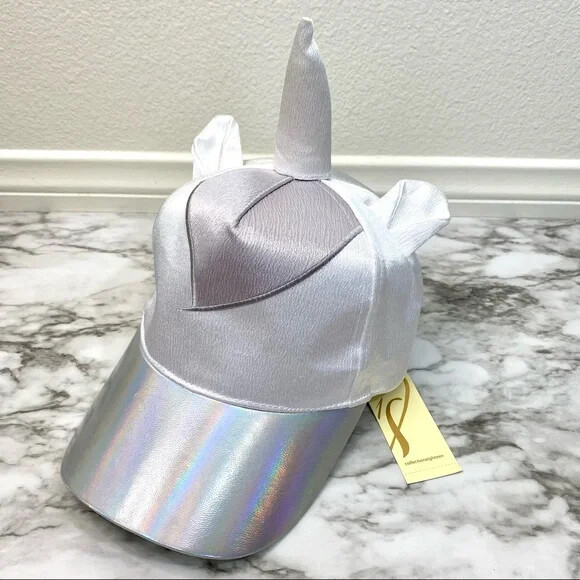 COLLECTION EIGHTEEN Unicorn White Silver Shimmery Holographic Adjustable Hat O/S