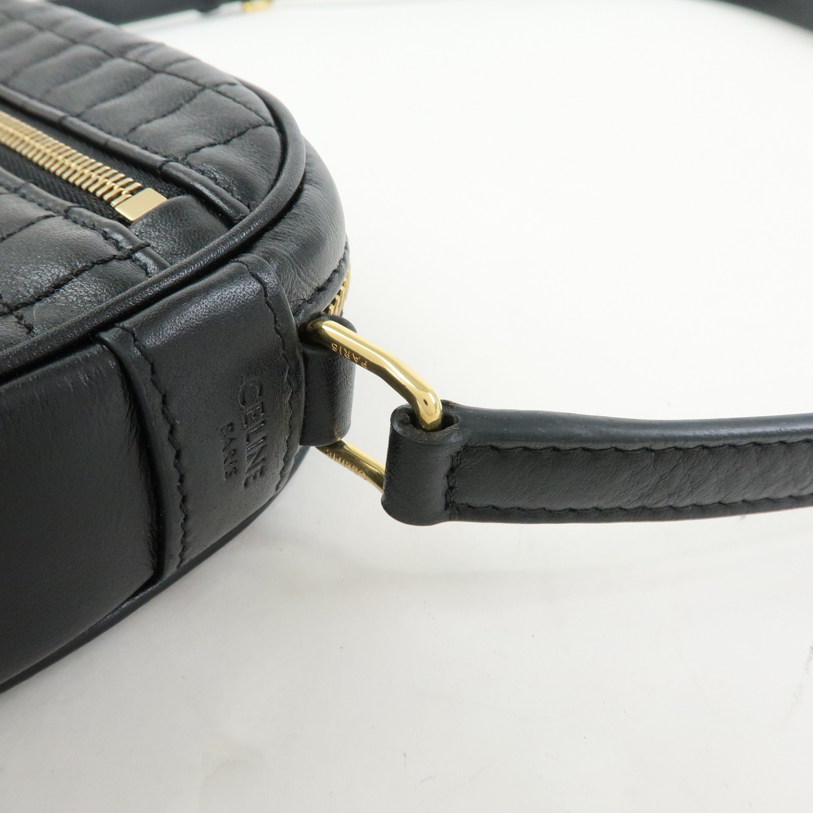 CELINE C Charm Leather Shoulder Bag Crossbody Bag Camera Bag Black Auth Used F/S