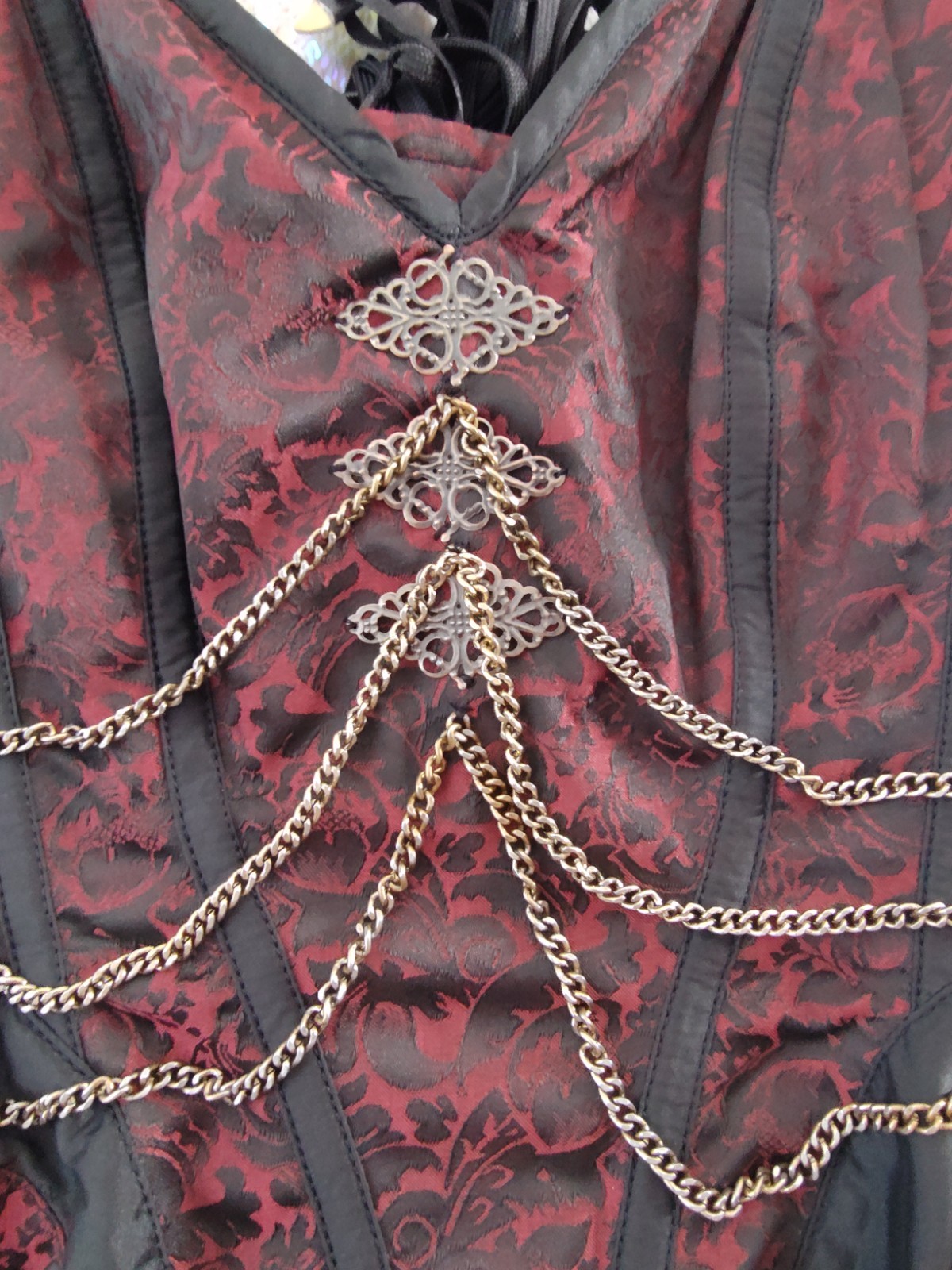 Corset Story Black/Red Steampunk Gothic Corset Side Zip Size 26 ST48