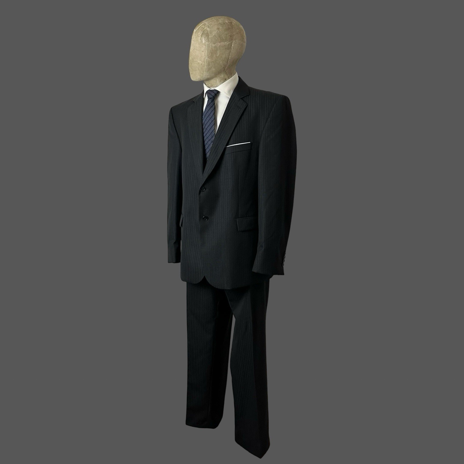 Strellson Suit 44R 38R 2PC Men’s Black Super 120’s Wool Herringbone Stripe