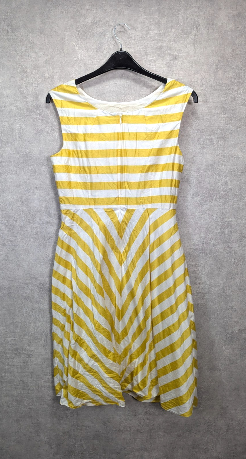 Boden Dress Womens 14 Yellow Stripe Flare Summer Nautical Retro Chic Swishy Mara