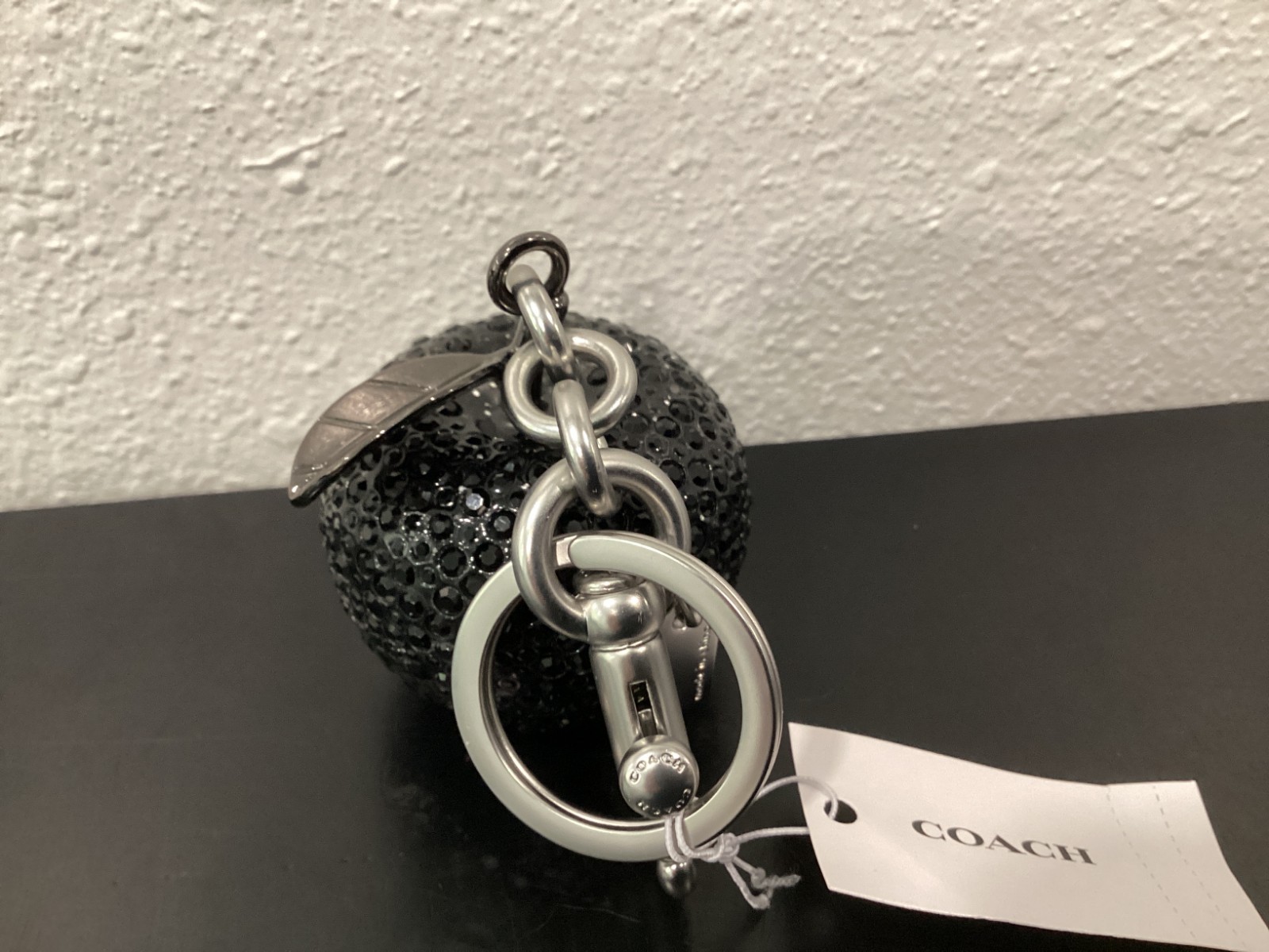 Coach Crystal Apple Black Bag Charm Keyring CCD29 2.0″ x 2.0″ Weighs 4.3 oz.