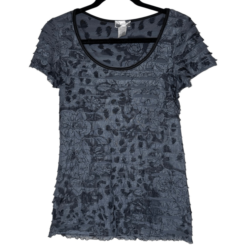 Lavish Top Vintage Gray & Black Ruffled Shutter Pleat Size S Y2K, Grunge, Goth