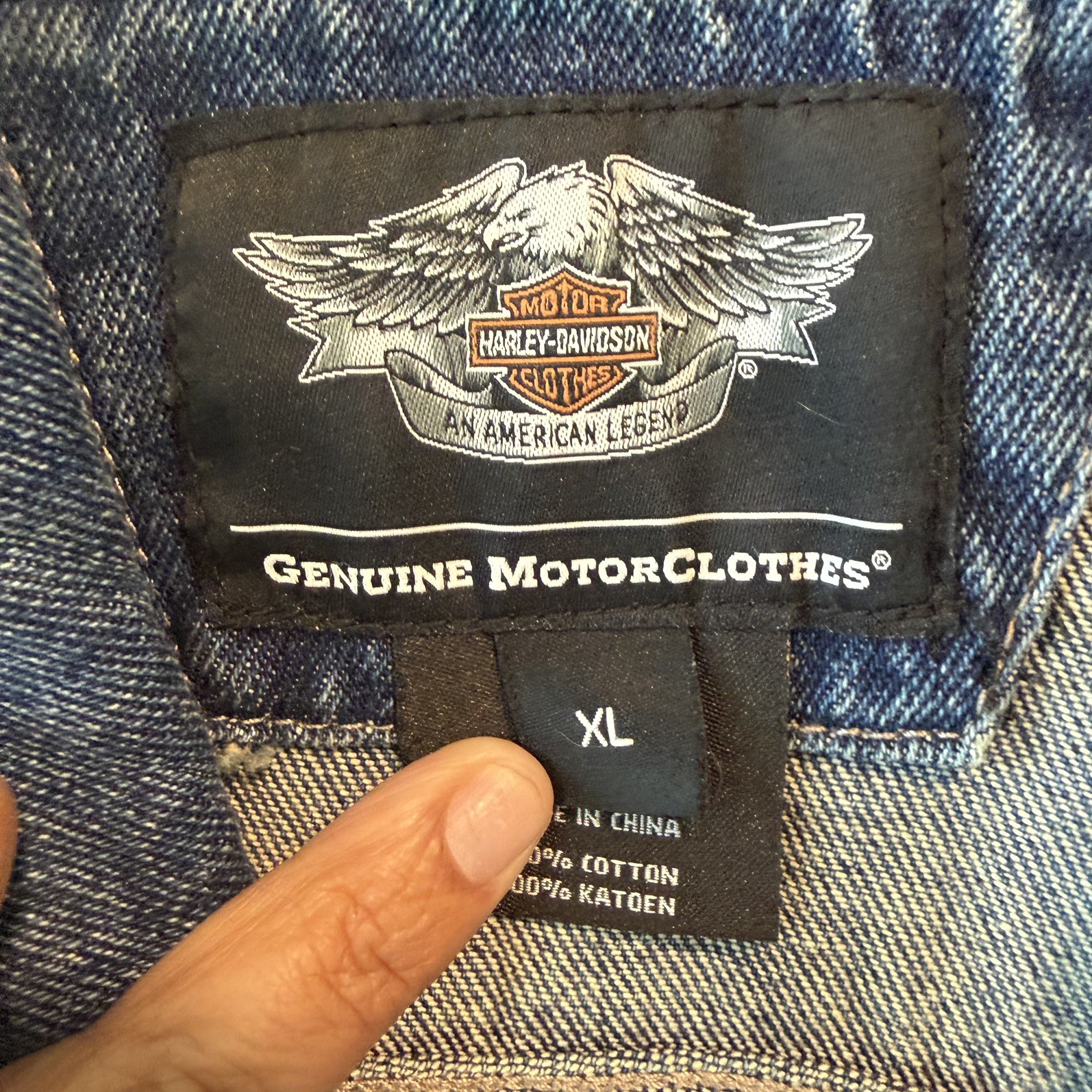 HARLEY DAVIDSON MOTORCLOTHES EMBROIDERED PATCH Denim Jean Jacket Vest Blue XL