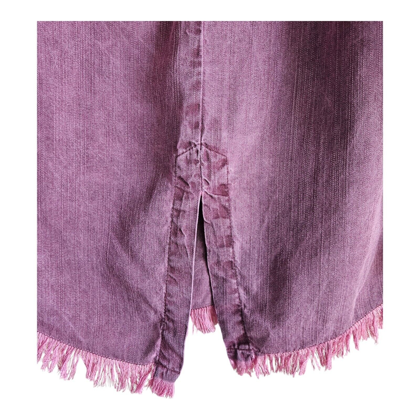 STANDARD GRACE M Boho Blouse On Off Shoulder Embroidered Frayed Hem Tencel 38″