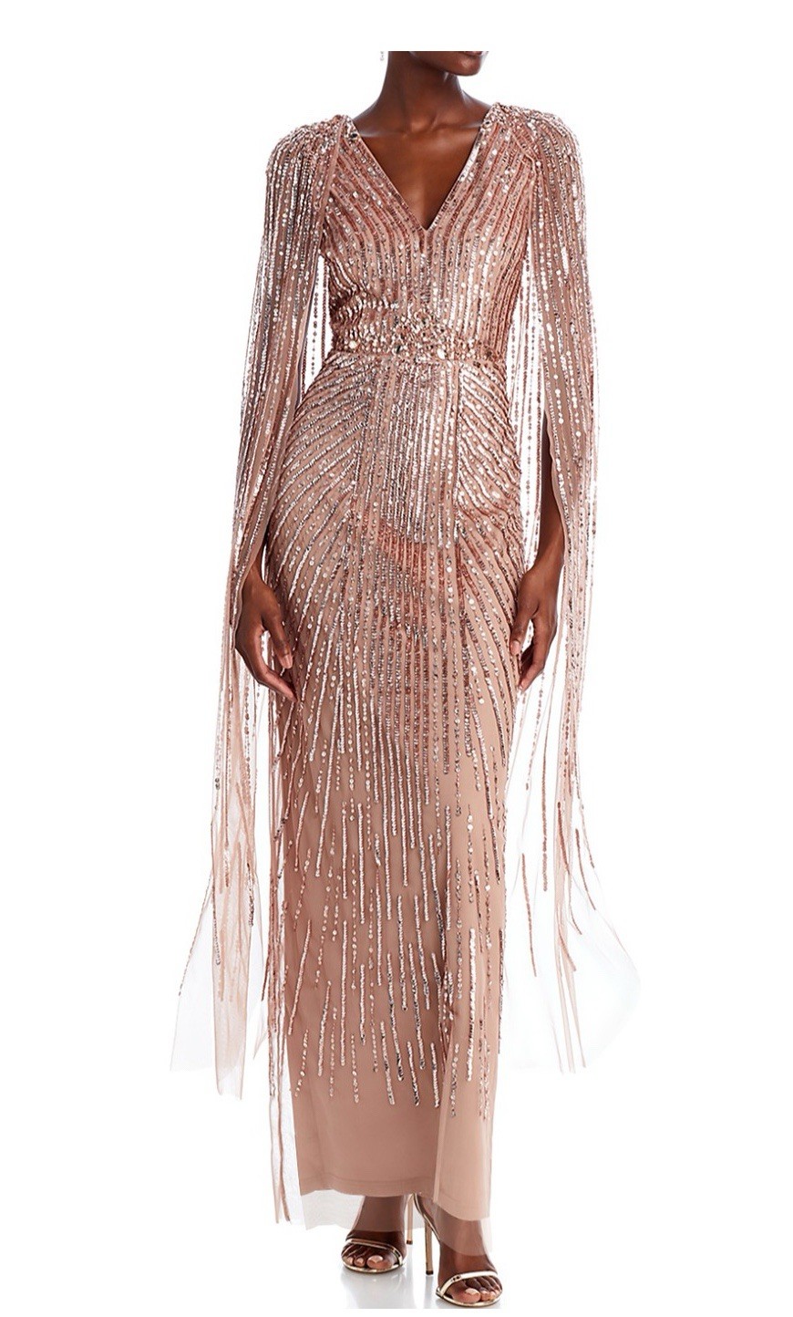 Adrianna Papell Beaded Cape Gown Size 4