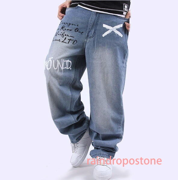 New Men’s Jeans Blue Denim Stonewashed Pants Trousers Relaxed Hip-Hop W30-W46