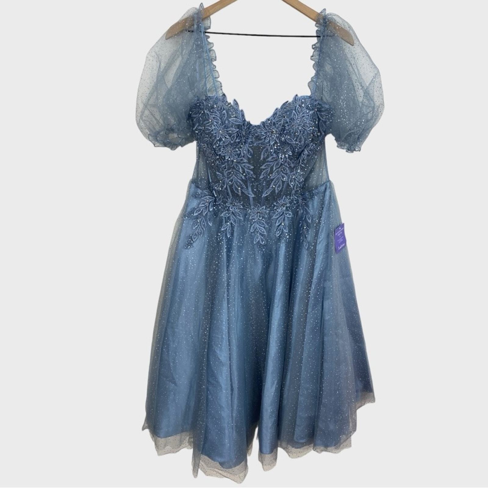 Ladivine by Cinderella Divine Smoky Blue Sheer Bodice Floral A-line Dress NWT 3X