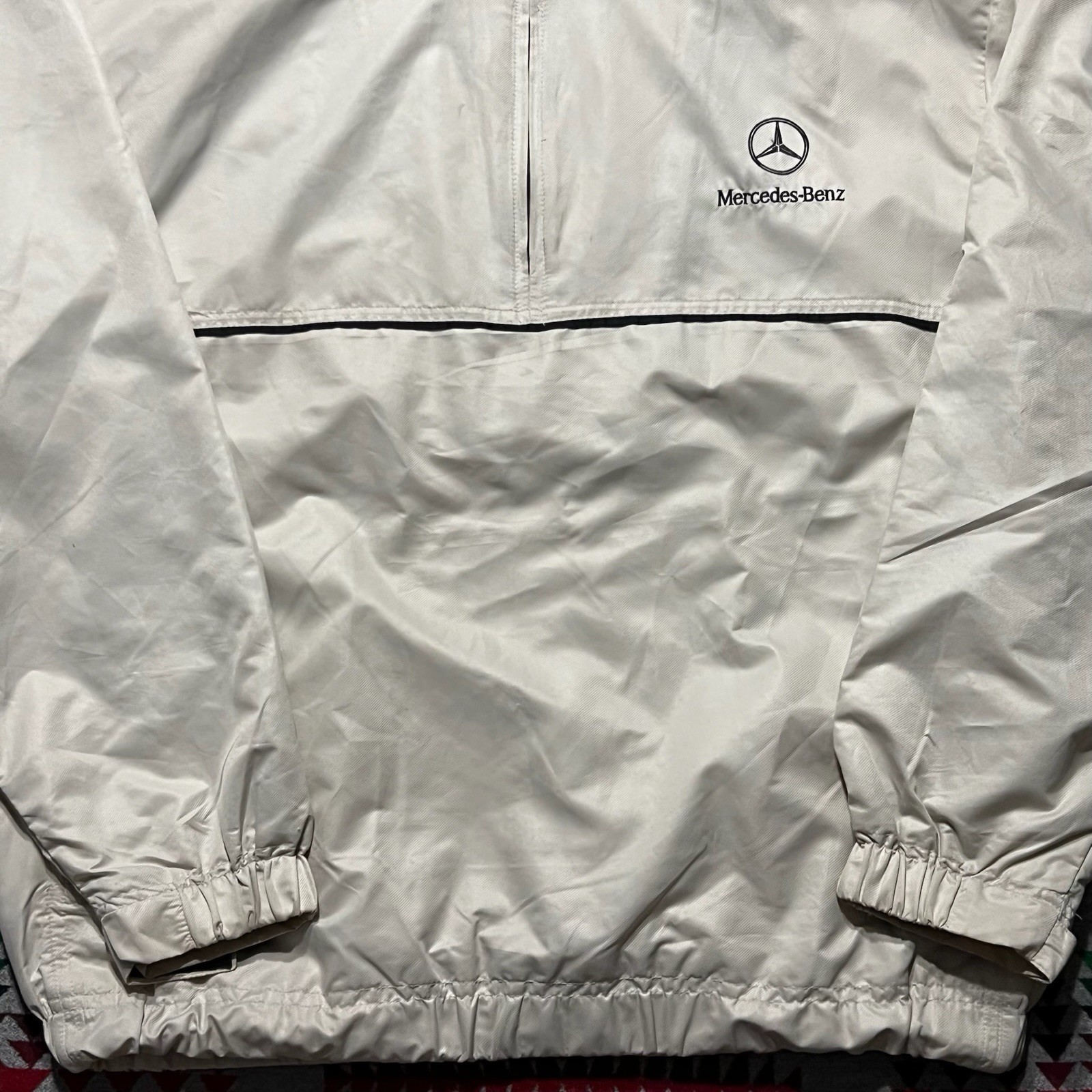 Vintage Mercedes-Benz Windbreaker Size Medium Ivory 1/4 Zip Pullover Jacket R1