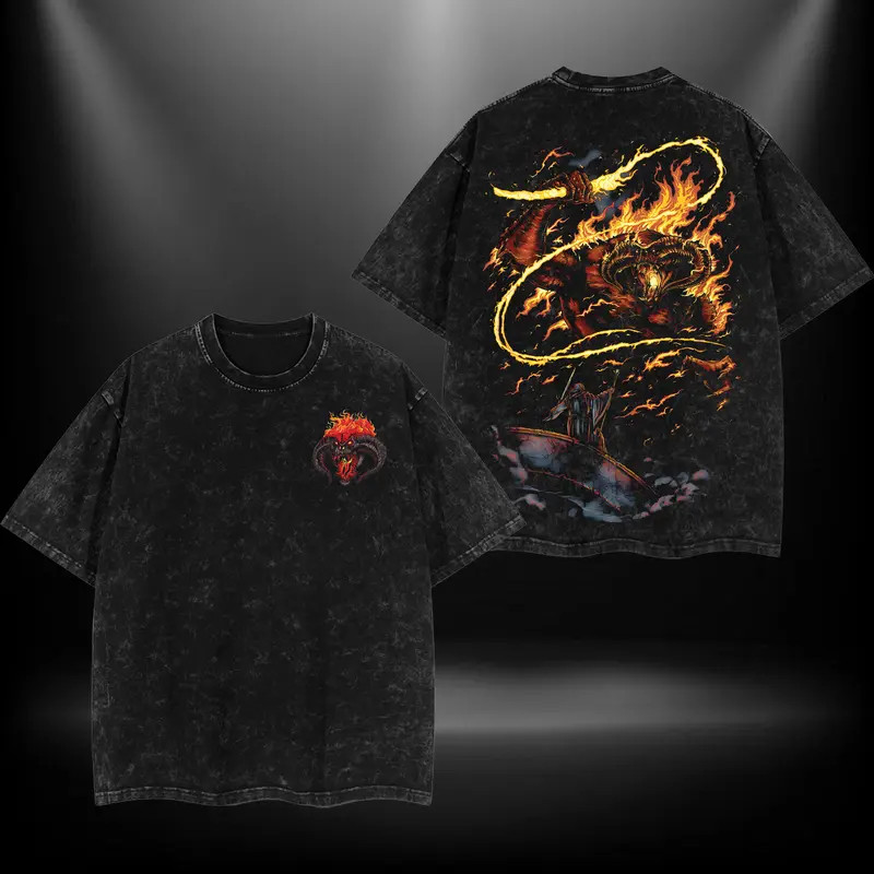 Gandalf vs Balrog LOTR Epic Battle Graphic Tee Vintage Fantasy Cotton Shirt