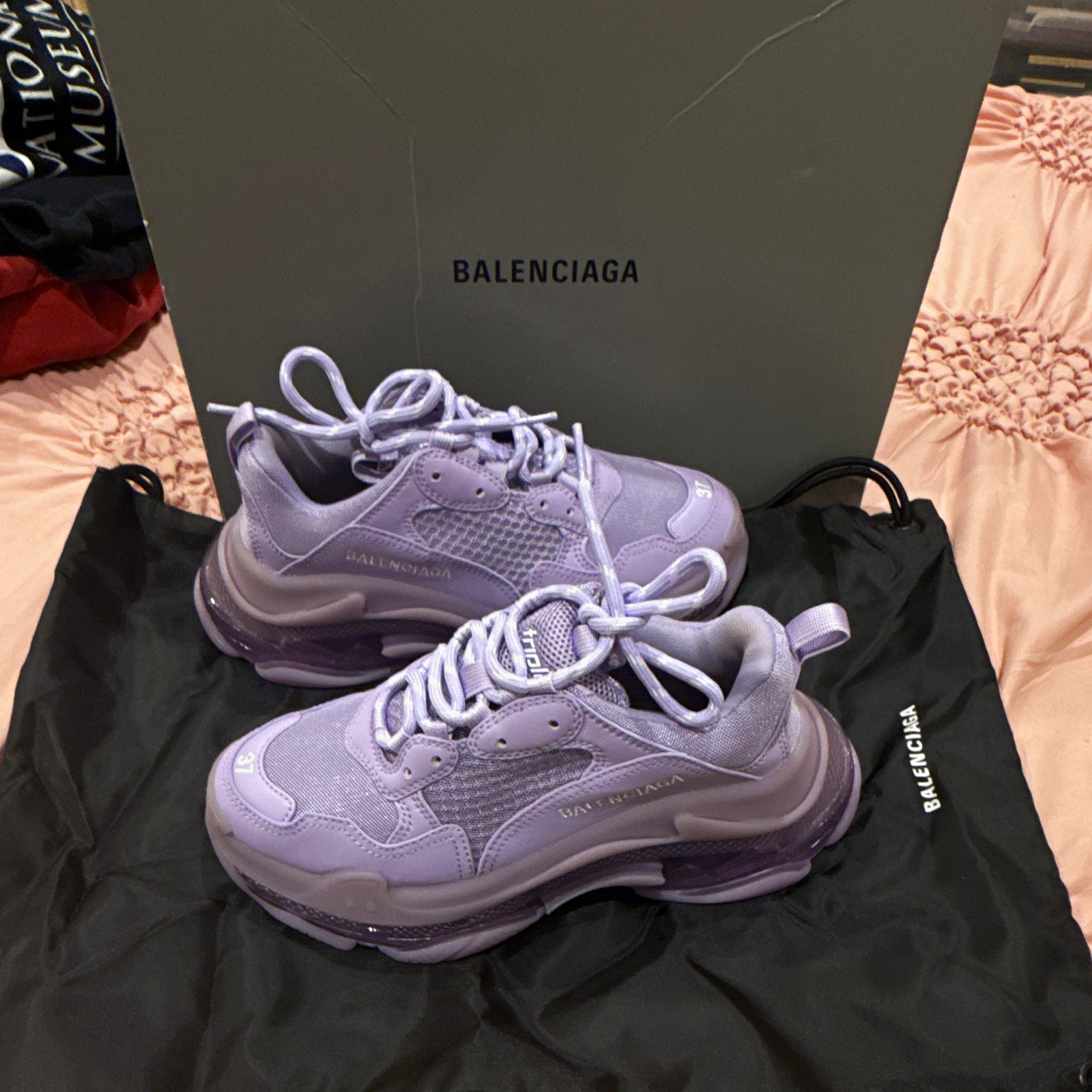 Balenciaga Triple S Purple Low Top Lace-Up Athletic Sneakers woman’s 7 men 5.5