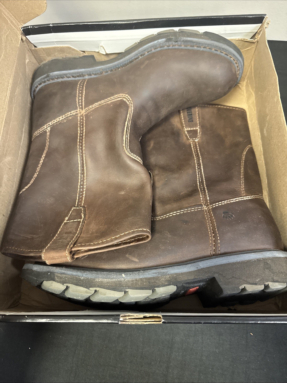 Wolverine Wellington W04727 Dark Brown Leather Western Work Boots Mens Sz 8.5 EW
