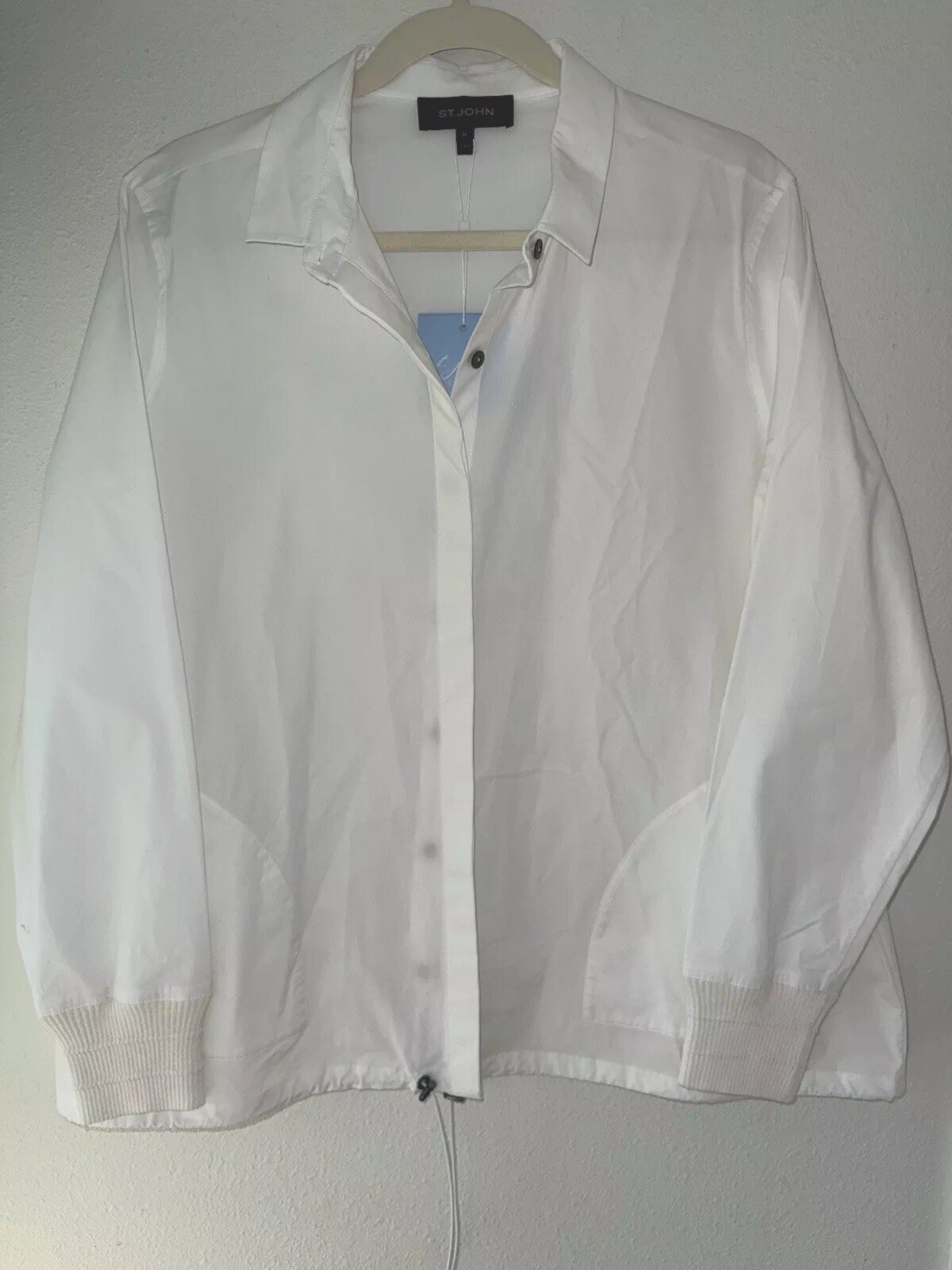 NWT $595 St. John Sport Techno Button Down Stretch Shirt Jacket White Size M