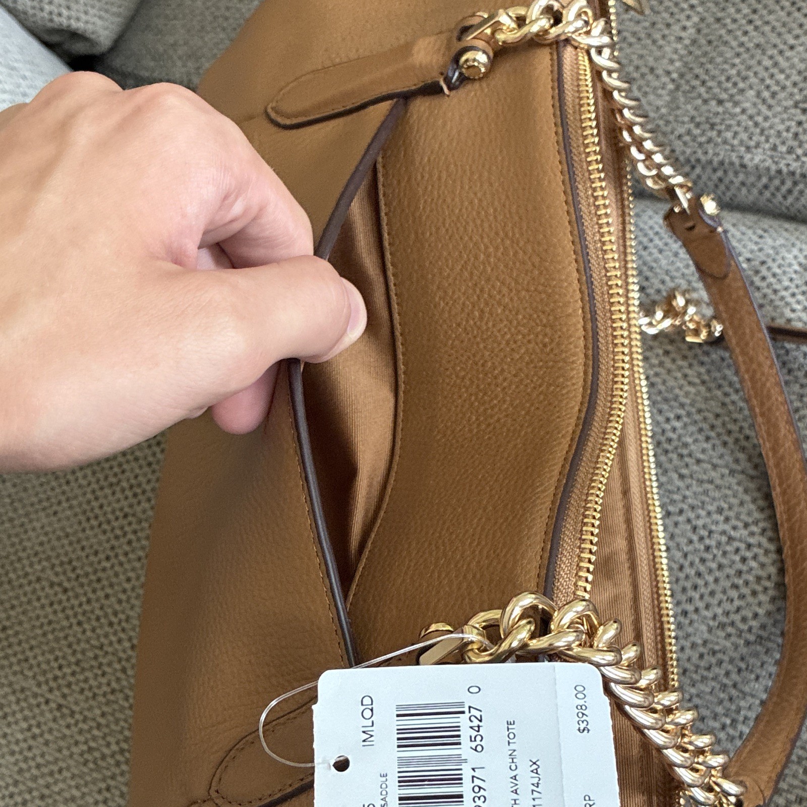 Coach Women’s Pebbled Brown Tote Gold Hardware Zip Top Chain Shoulder Strap