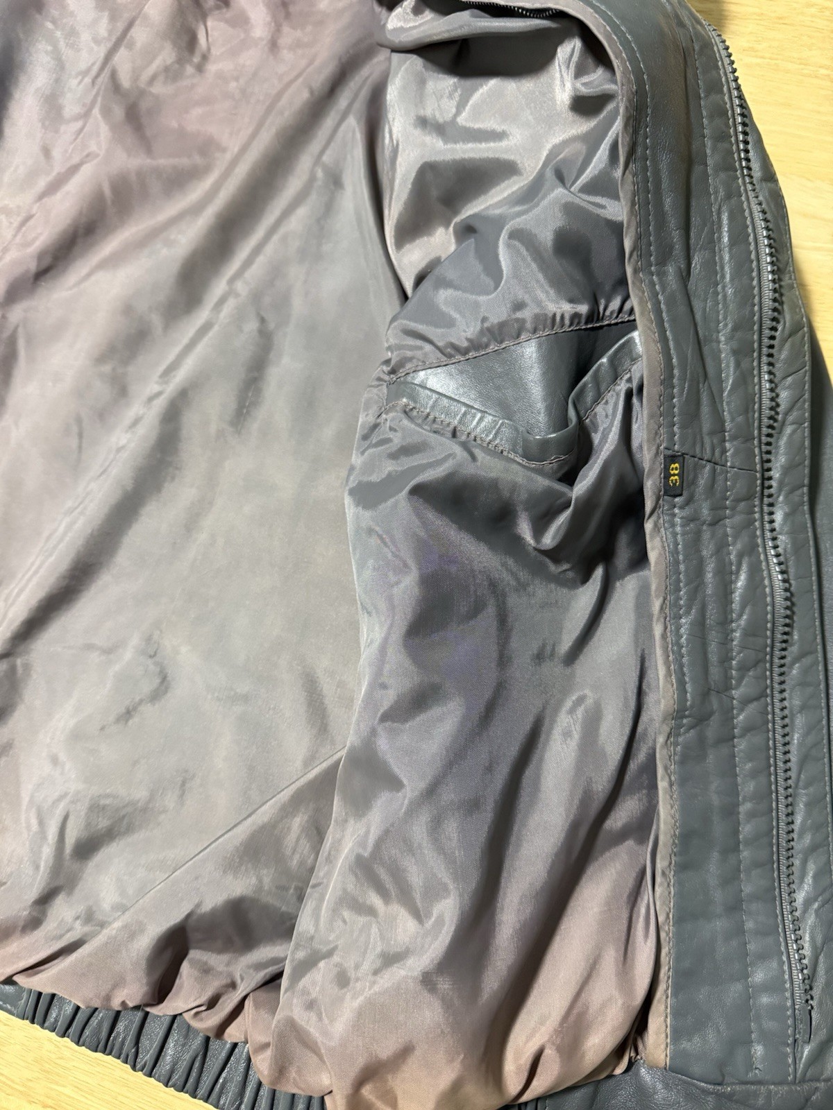 Vintage Men’s Gray Leather Jacket Moto Bomber Style YKK Zip Size 38