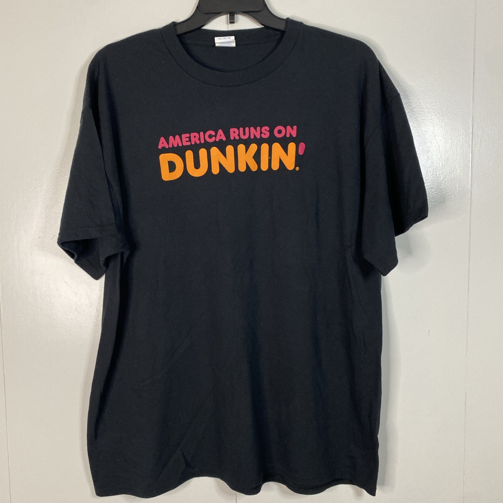 Dunkin Donuts T Shirt ‘America Runs On Dunkin’ Black Double Sided XL