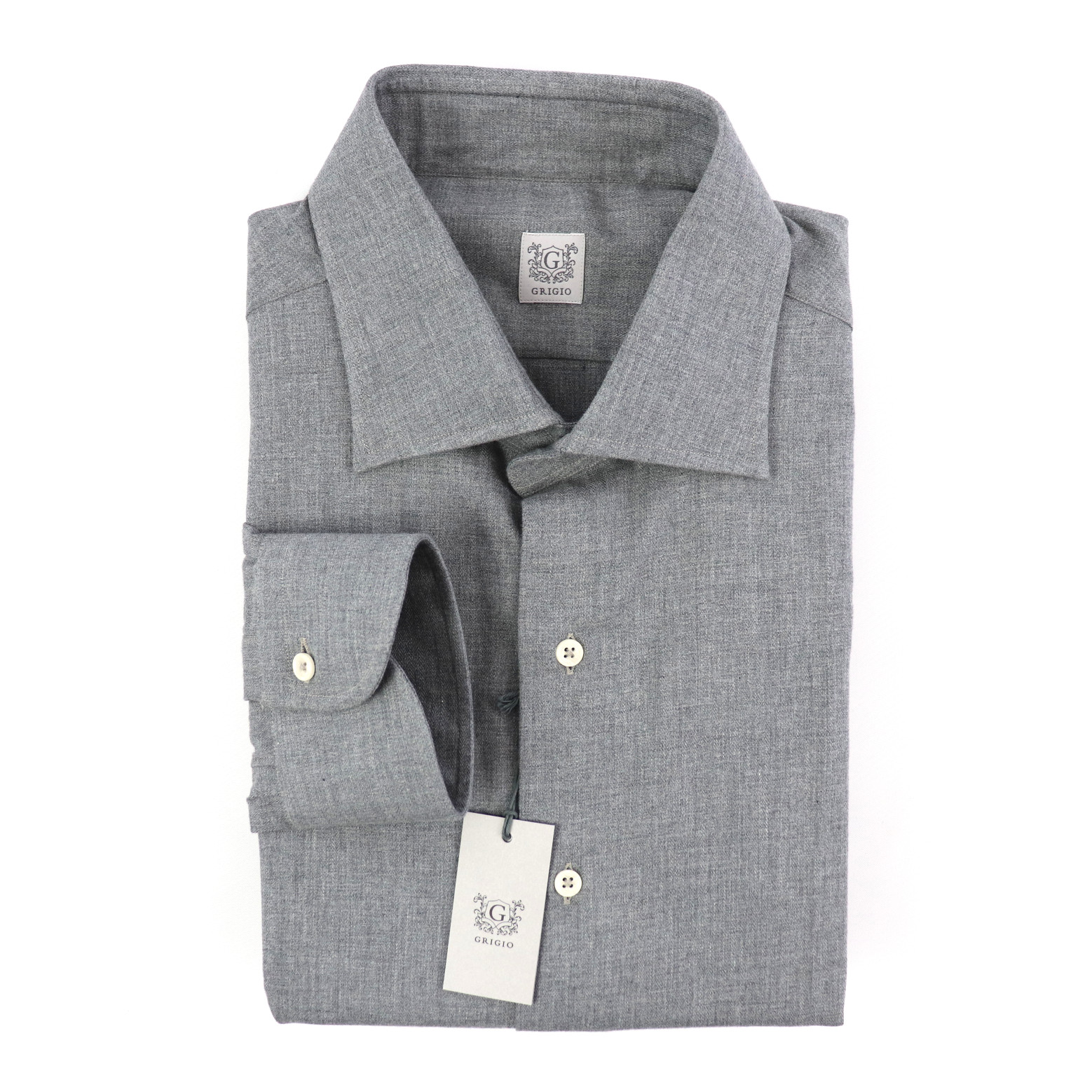 NWT GRIGIO Ash Gray Tic Weave 100% Cotton Spread Collar Dress Shirt 44 17 1/2