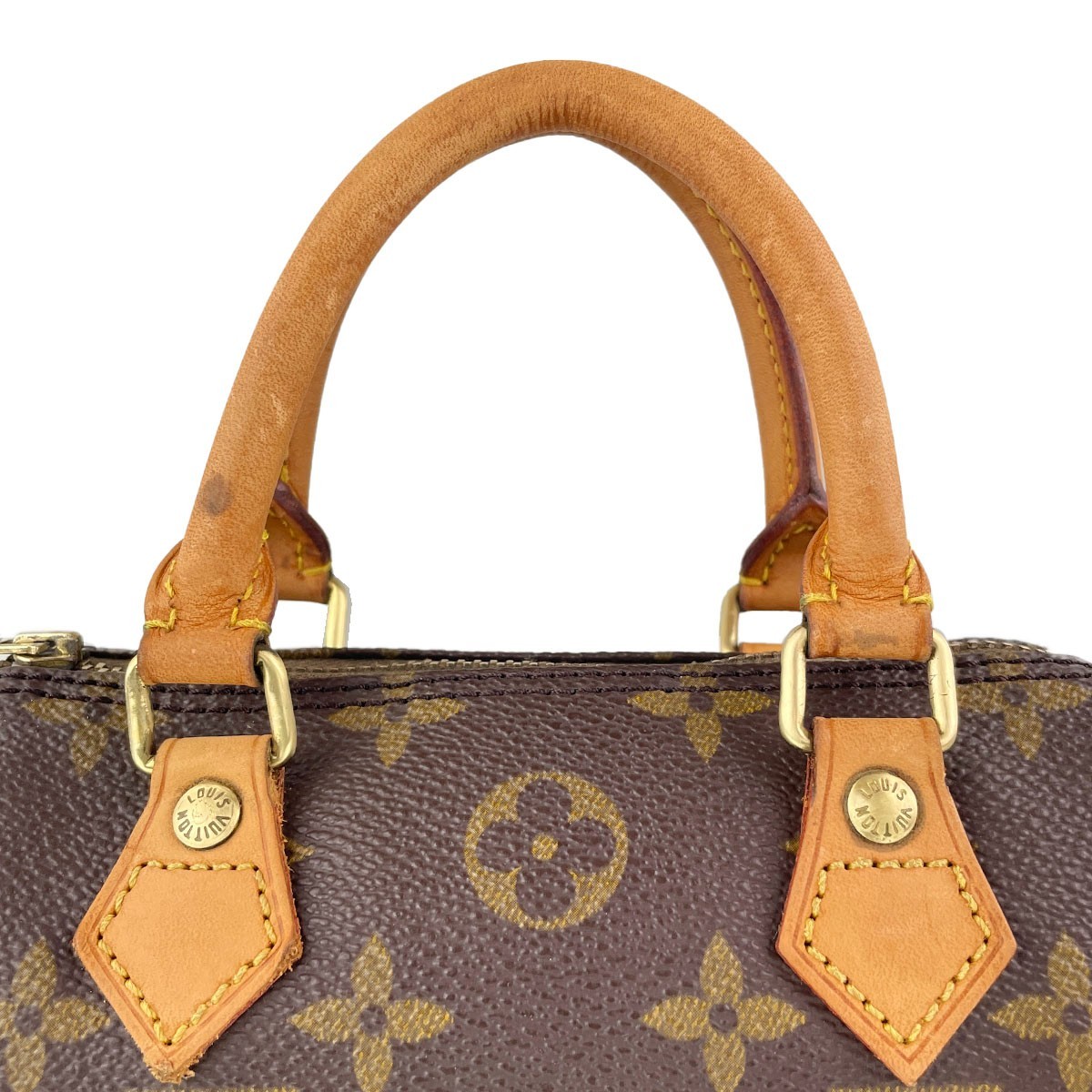 Louis Vuitton Monogram Mini speedy Leather Fabric Brown Handbag 4574