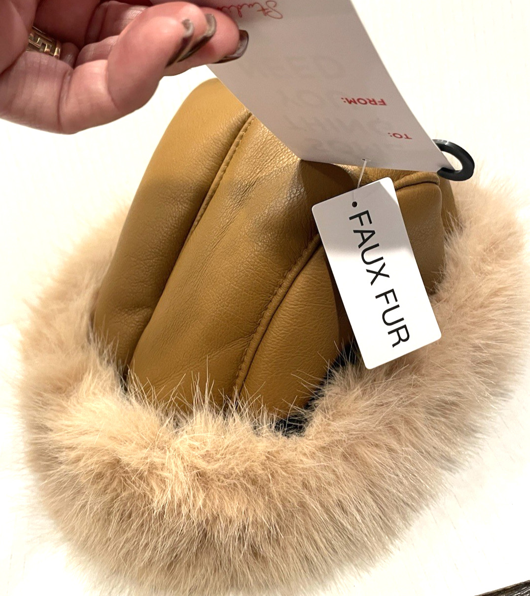 Faux Leather Roller Hat with Faux Fur Trim