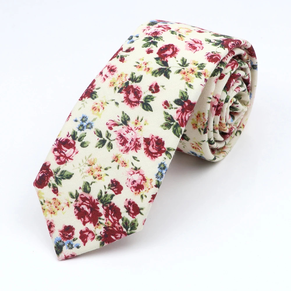 Cotton Floral Tie for Men and Women Skinny Necktie Wedding Casual Paisley Print
