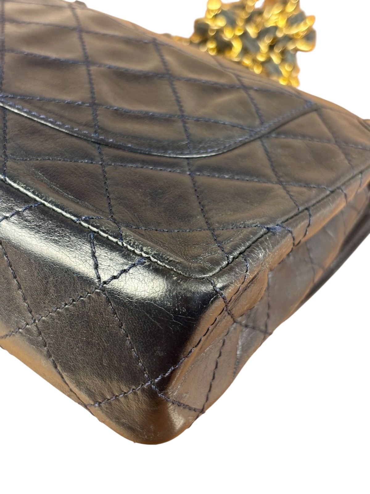 Size S – Chanel Dark Navy Quilted Leather Two-Toned CC Double Flap Bag ’86-’88 –